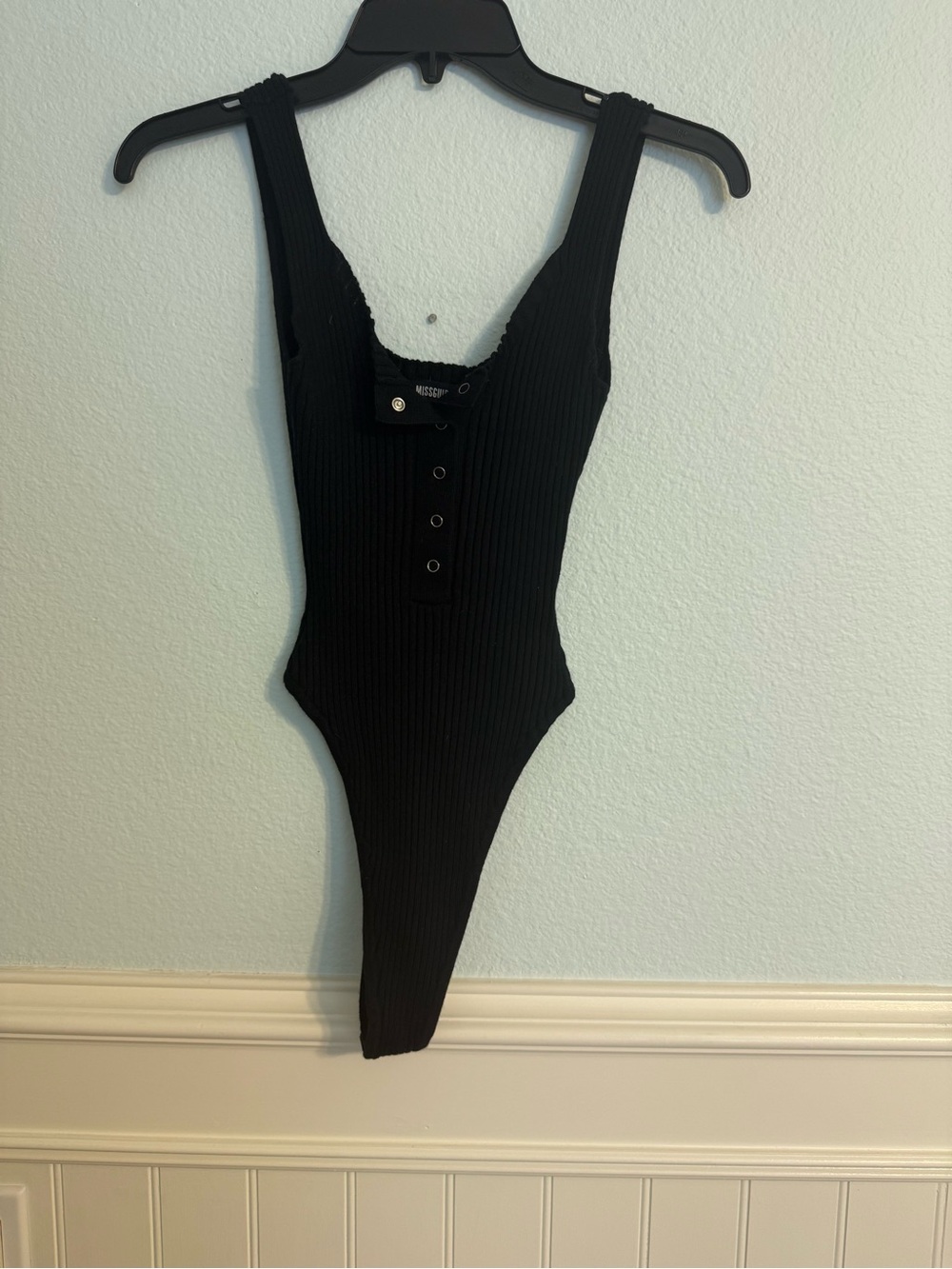 Missguided Black Ribbed Snap-Front Bodysuit